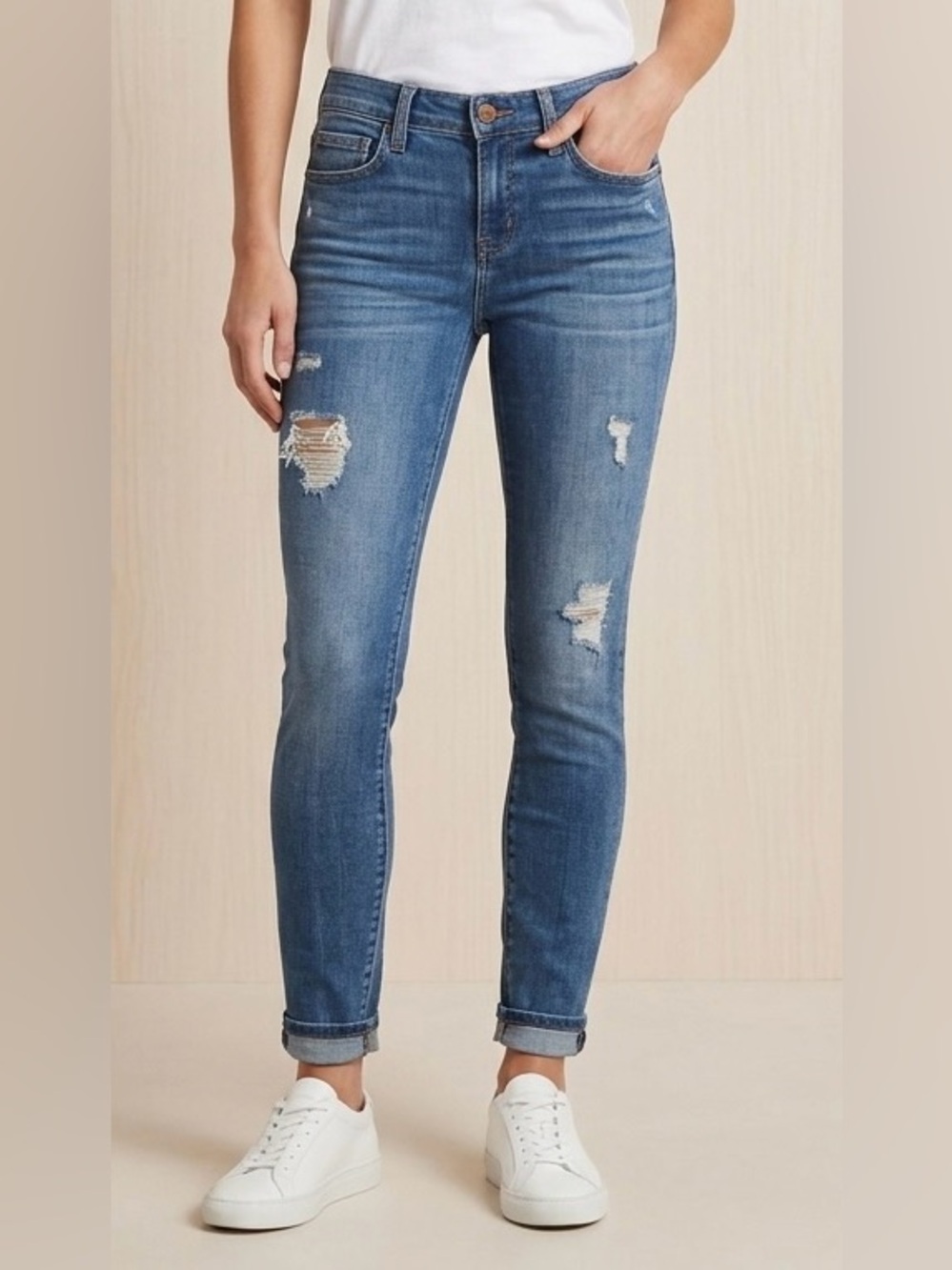 Current Elliott The Stiletto Niagara Destroy Medium Wash Distressed Jeans 24